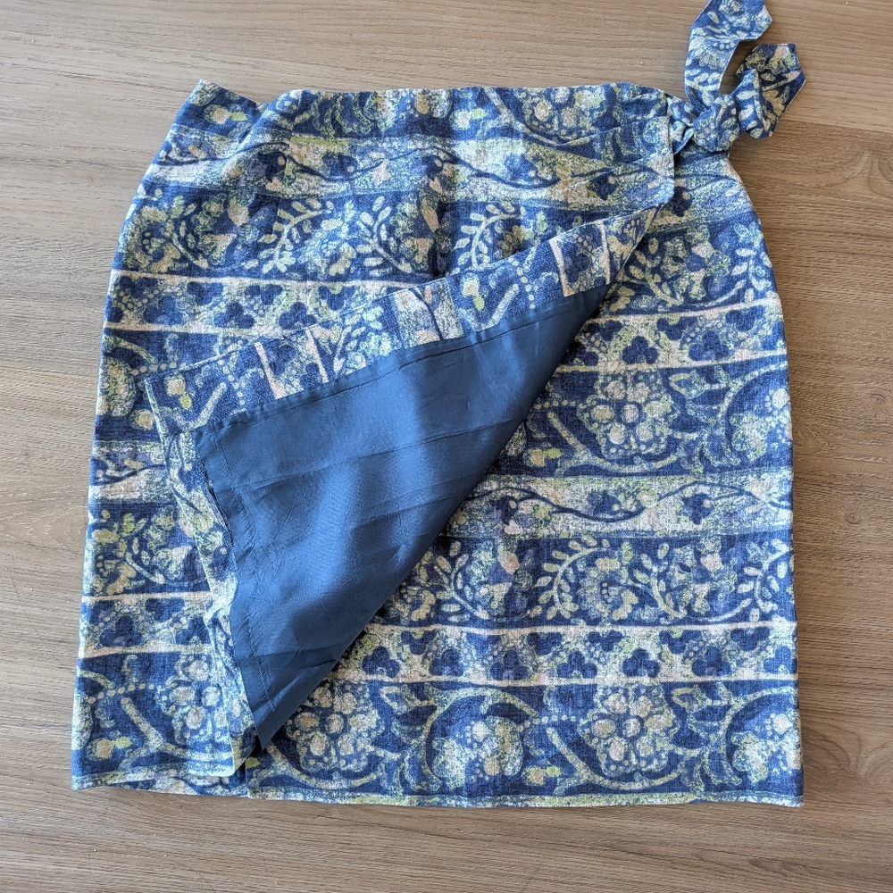 Linen Blue And White Pencil Skirt Size 4p